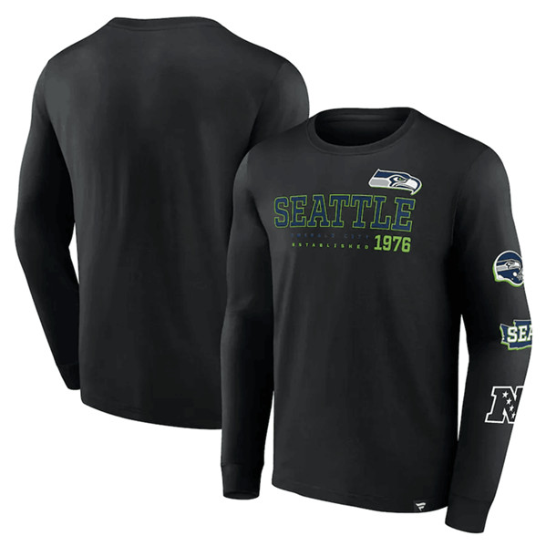 Men's Seattle Seahawks Black High Whip Pitcher Long Sleeve T-Shirt